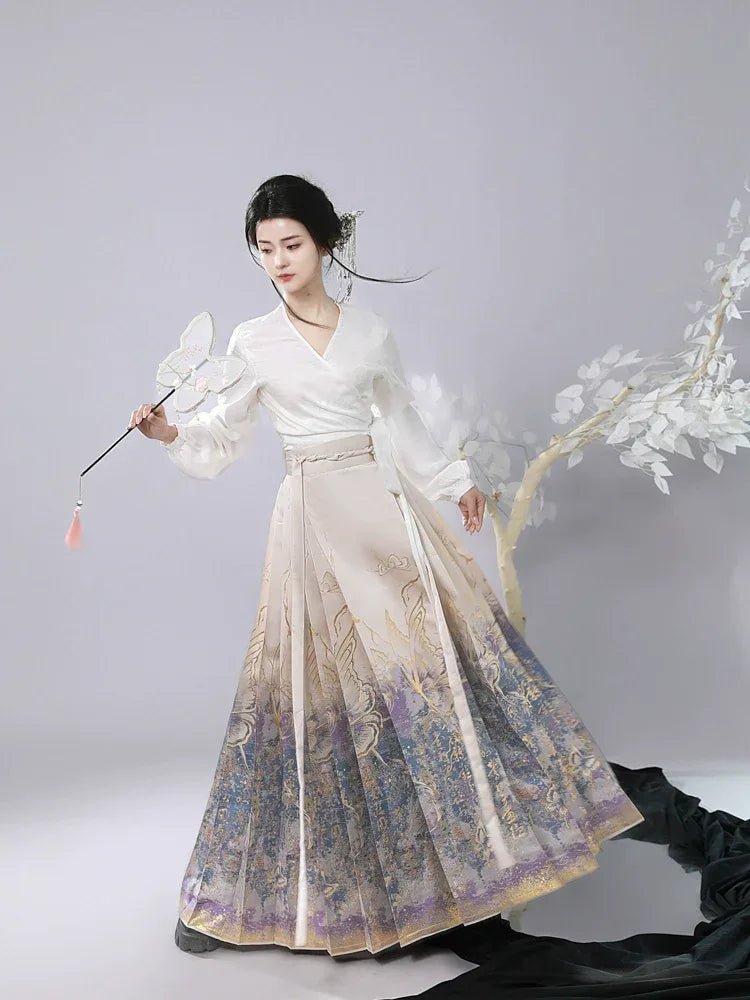 “Lucky Butterfly” – Gold-Brocade Hanfu Skirt | New Chinese Style Daily Ma Mian Skirt - Image 4