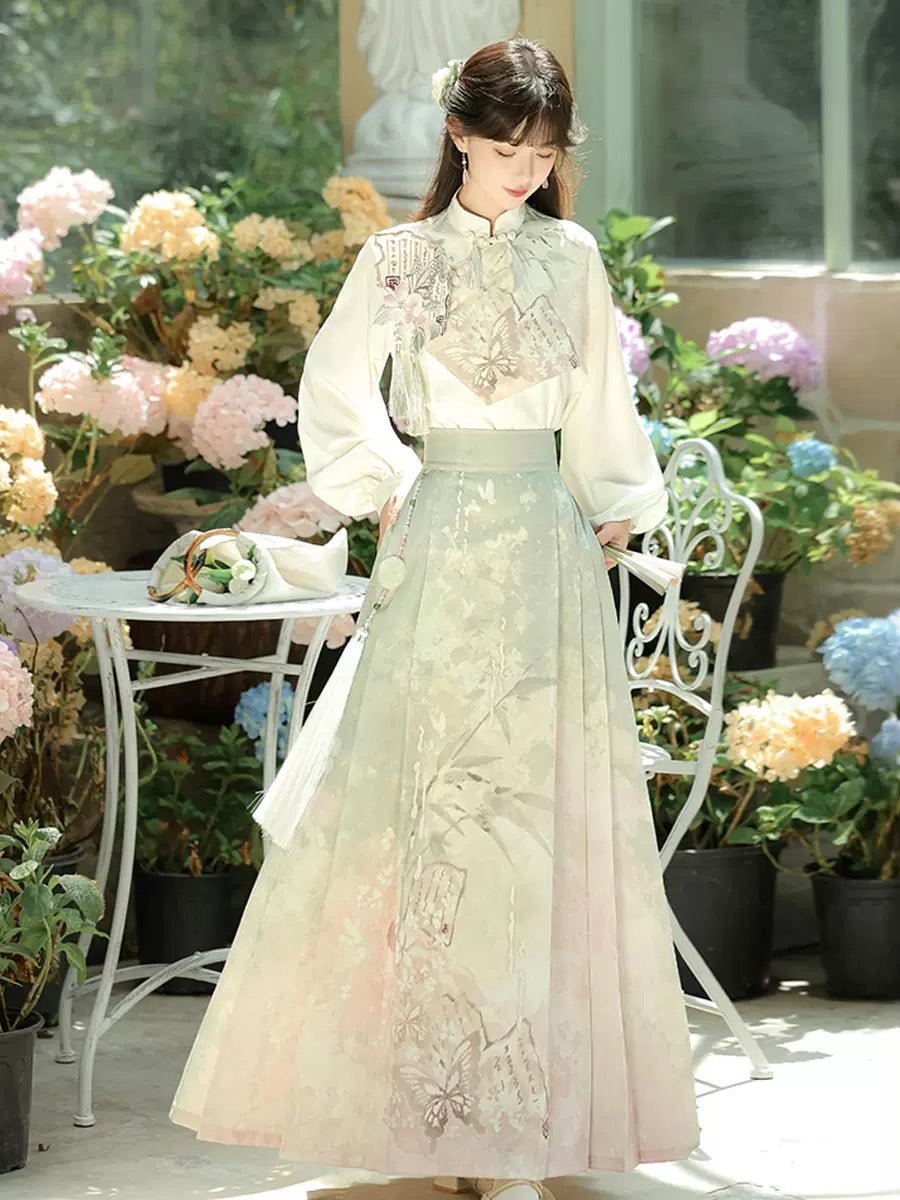 Improved daily Hanfu women's new Chinese style stand-up collar top with horse skirt skirt Han element suit - Image 4