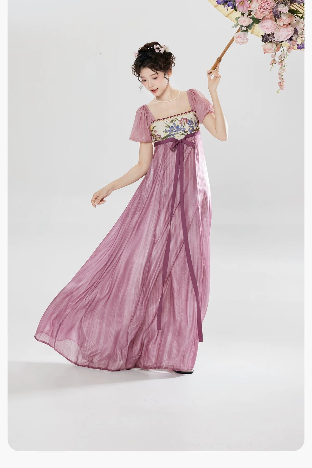 [Entering the curtain spring]  embroidered long dress bubble sleeves early spring beautiful dress - Image 5