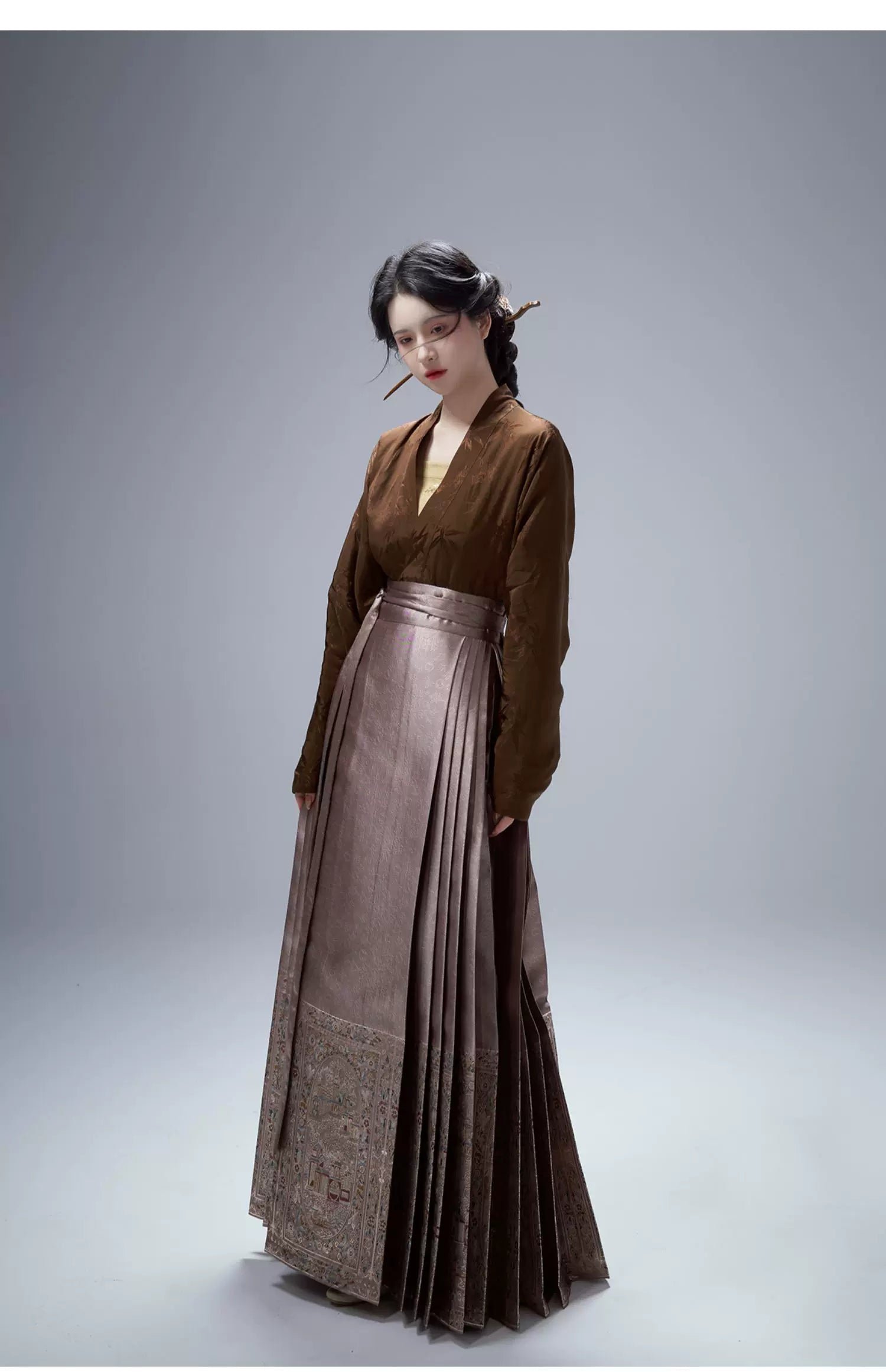 Ming Hanfu Song Jin dark pattern jacquard plane sleeve imitation makeup flower horse dress women's suit - 이미지 6