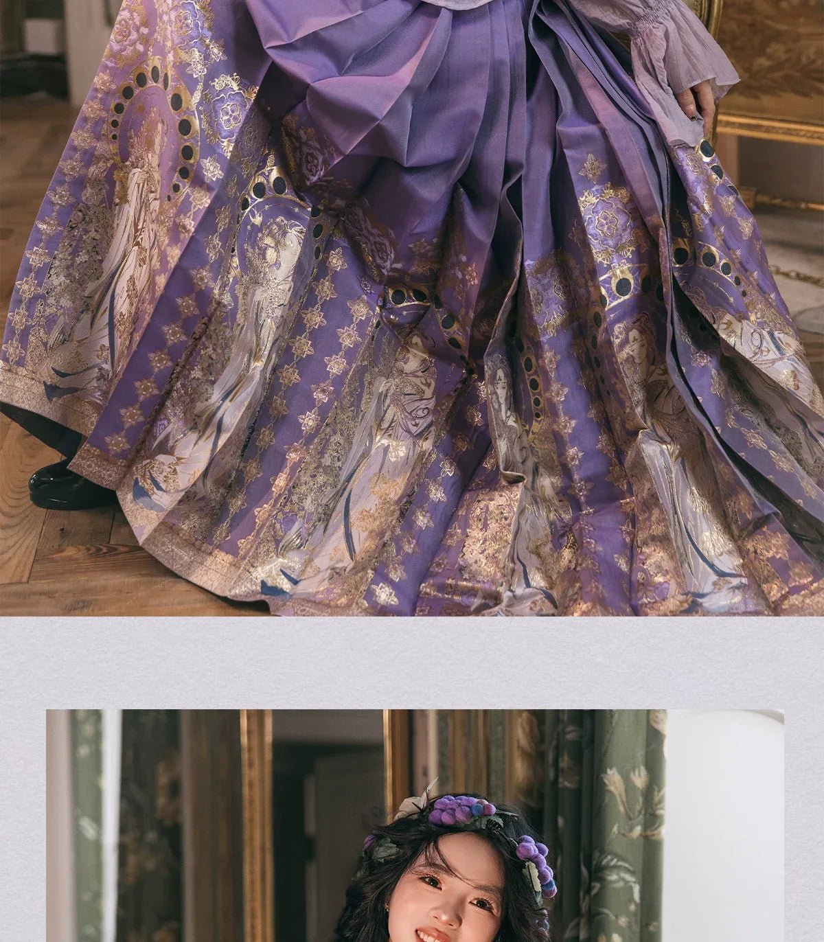 “Violet Nocturne” Brocade Hanfu Ensemble – Gold-Woven Mamian Skirt & Corset - Image 6