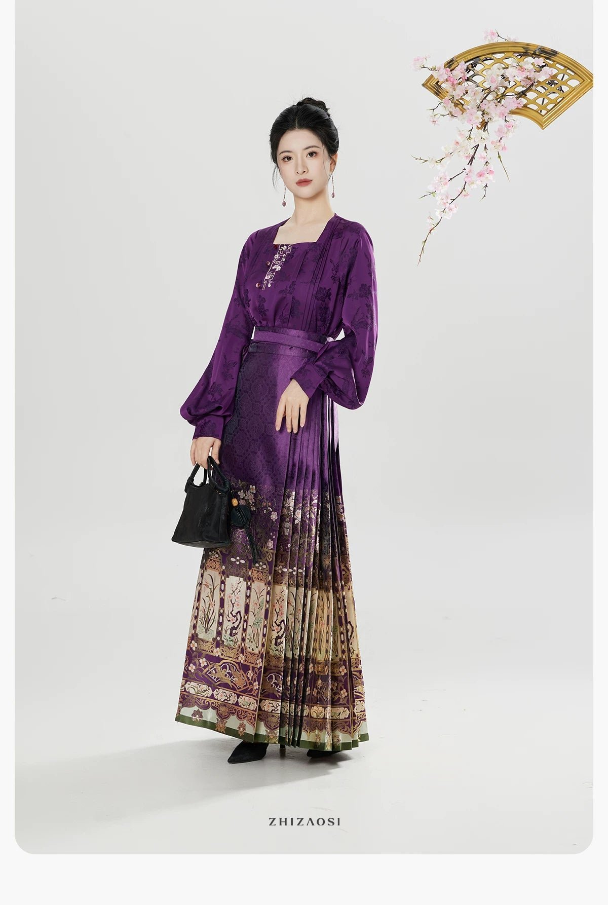 [Wood carving window grilles] Ming Dynasty Purple horse dress Hanfu - 이미지 6