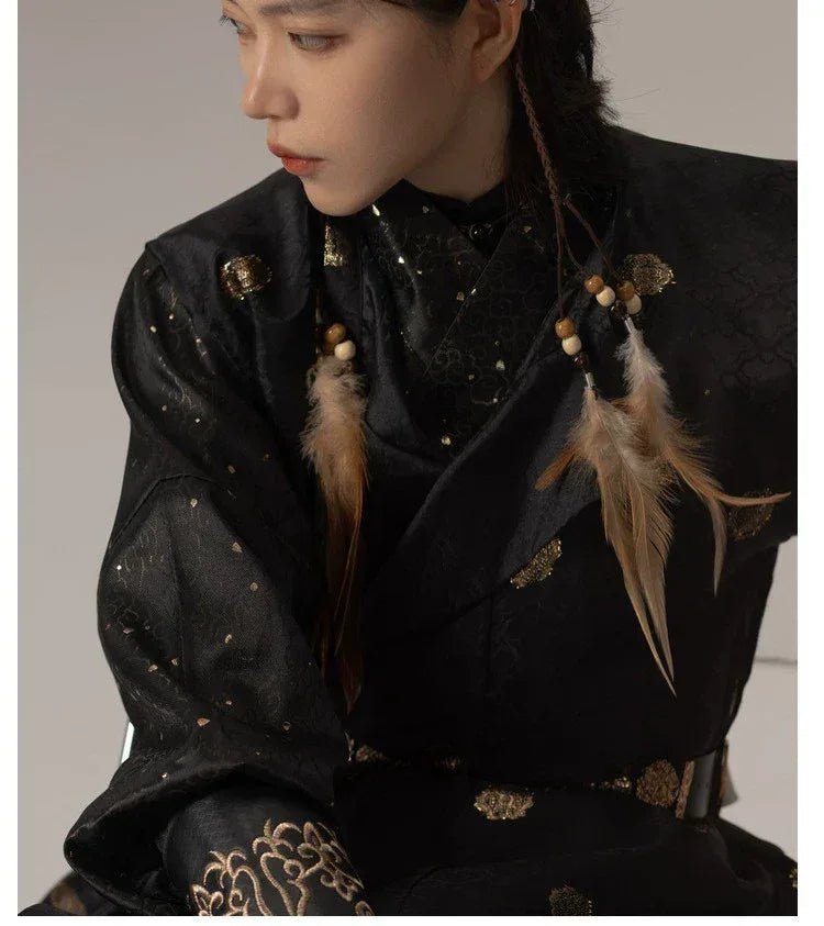 "Wujing ” – Gold-Brocade Round-Collar Robe | Hanfu-Inspired Modern Jacket (Spring/Autumn) - Image 6