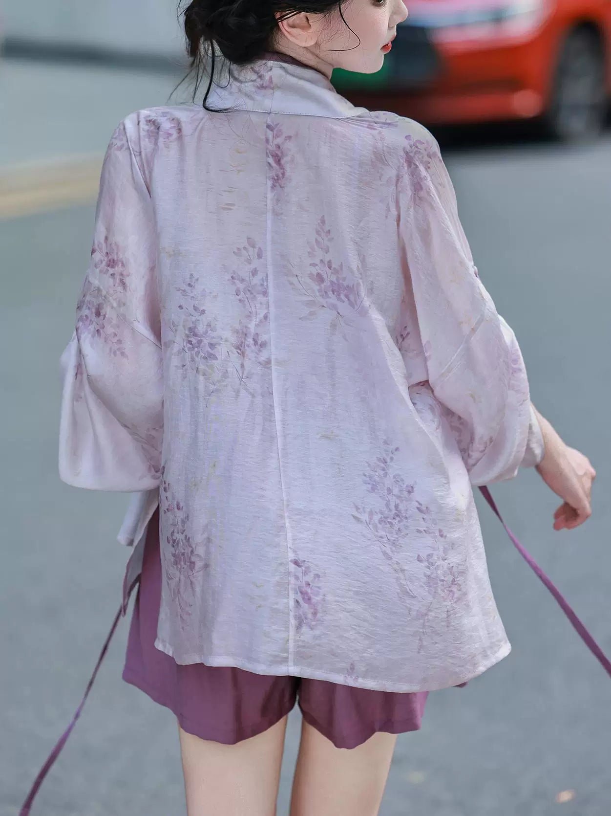 Fendai Purple Hanfu Collection | Tencel Shirt, Tang Beizi, Sling Top & Shorts - Image 5