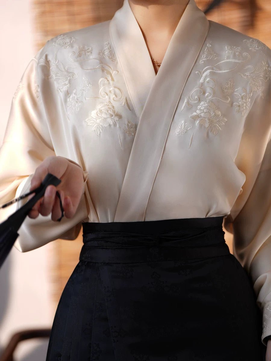 「Cloud Moon」 – Song Dynasty Pair-Collar Airplane Sleeve Hanfu | Daily Set with Horse-Face Skirt | Spring & Summer - Image 3