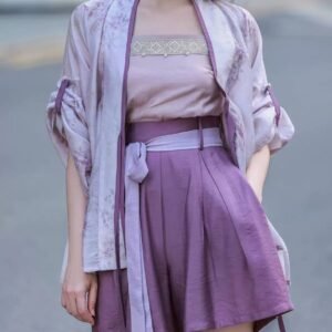 Fendai Purple Hanfu Collection | Tencel Shirt, Tang Beizi, Sling Top & Shorts