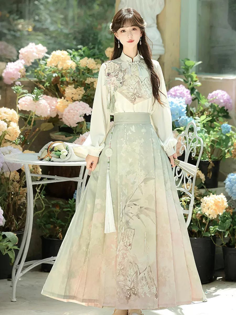Improved daily Hanfu women's new Chinese style stand-up collar top with horse skirt skirt Han element suit - Image 2