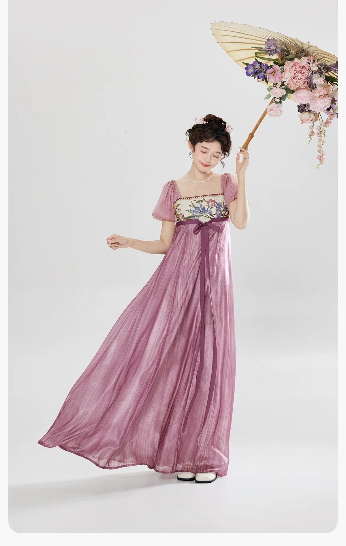 [Entering the curtain spring]  embroidered long dress bubble sleeves early spring beautiful dress - Image 6