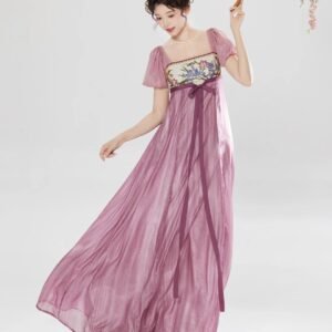 [Entering the curtain spring]  embroidered long dress bubble sleeves early spring beautiful dress