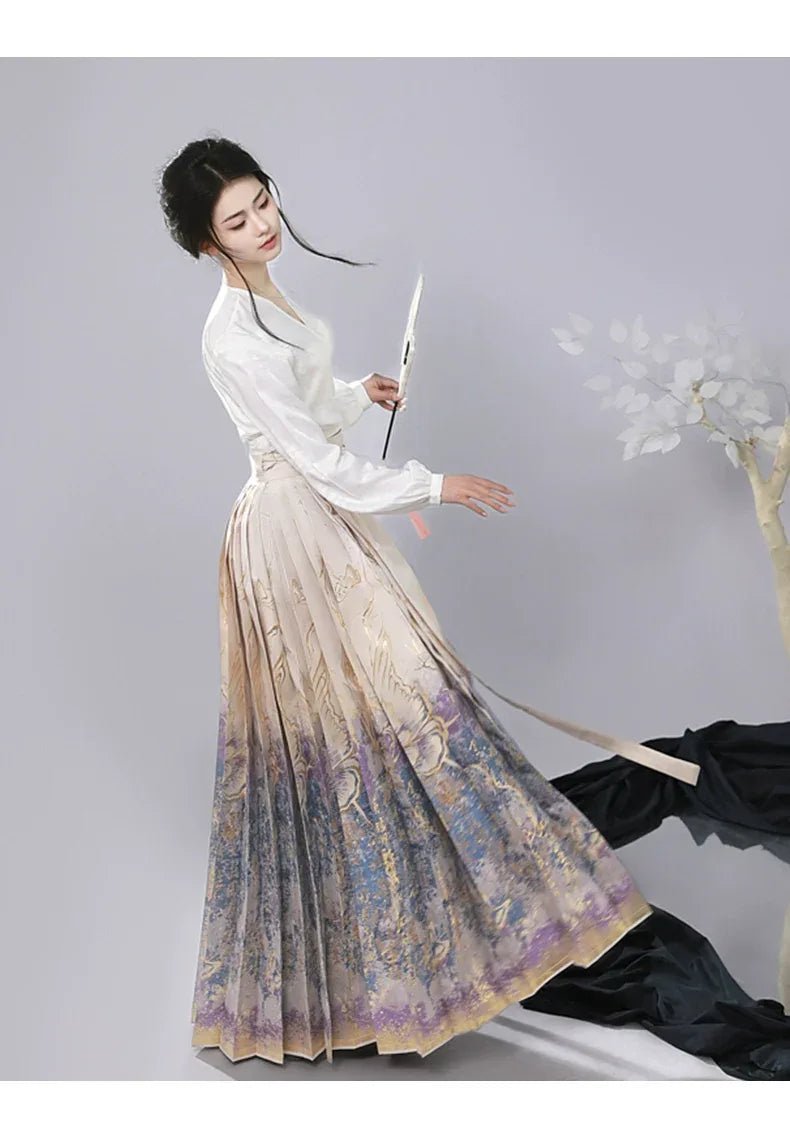 “Lucky Butterfly” – Gold-Brocade Hanfu Skirt | New Chinese Style Daily Ma Mian Skirt - Image 5