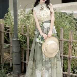 Morning Time Green Women's New Chinese Style Sleeveless Top Half Body Long Skirt Han Element Suit