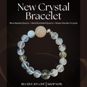 Celestial Renewal Trio Bracelet — Blue Needle Quartz | Gold Rutilated Quartz | Green Garden Crystal