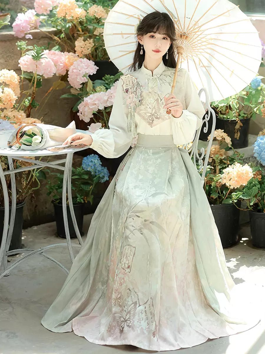 Improved daily Hanfu women's new Chinese style stand-up collar top with horse skirt skirt Han element suit - Image 3