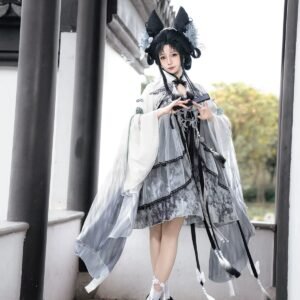 Magpie Feather New Chinese Style Dress Set | Improved Hanfu Suspender Dress with Outerwear