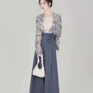 Qianmo Summer Hanfu Set – Song-Style Strap Top, Wide-Sleeve Shirt & Relaxed Pants for Women