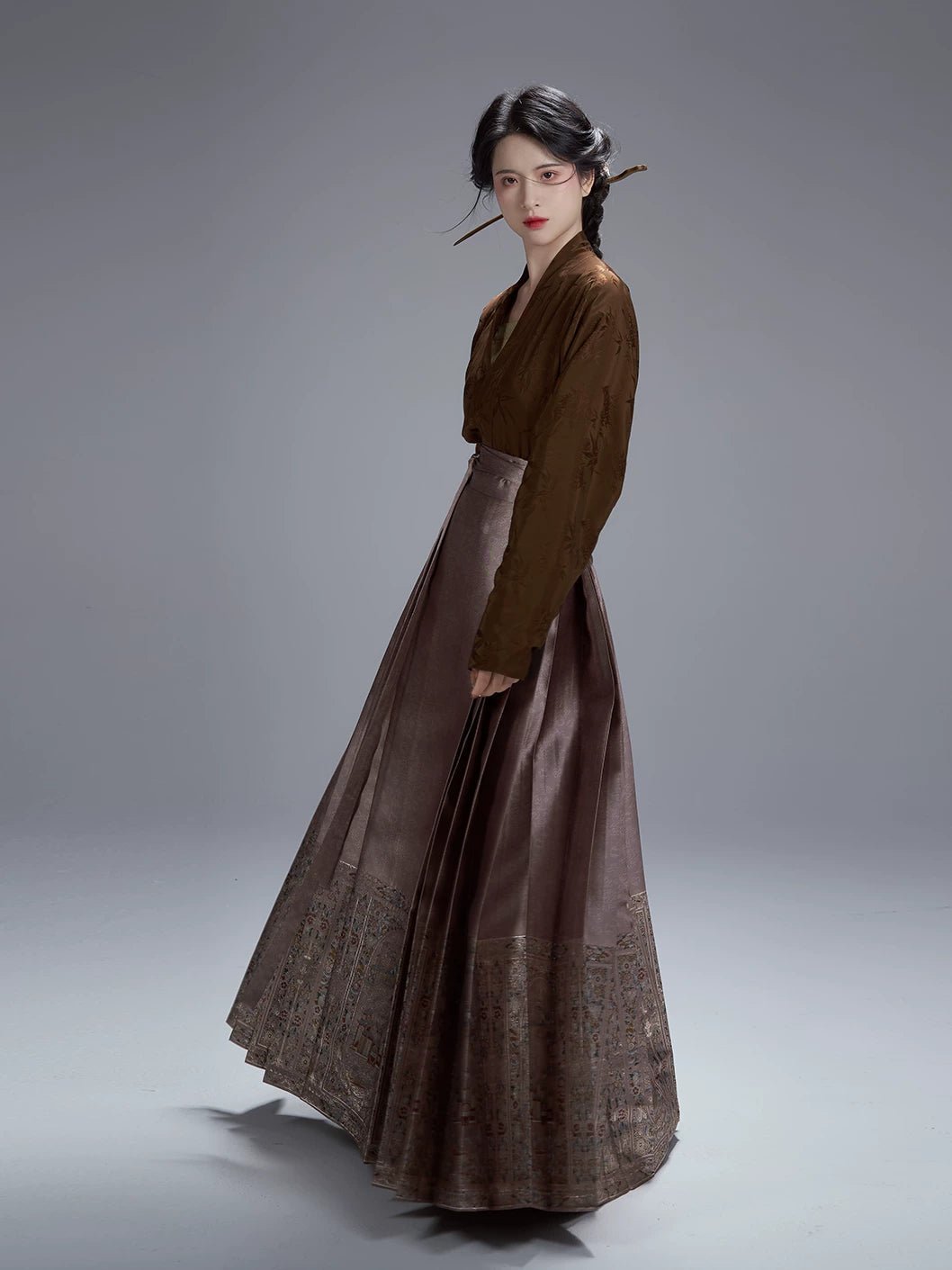Ming Hanfu Song Jin dark pattern jacquard plane sleeve imitation makeup flower horse dress women's suit - 이미지 3