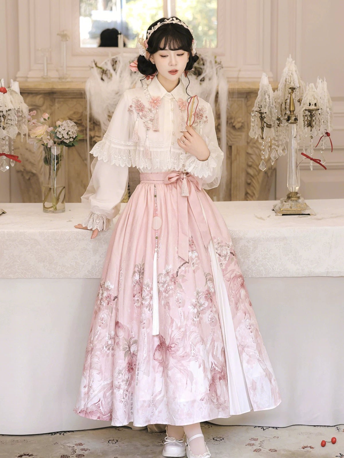 Sakura Rain Improved Hanfu Set | Modern Chinese Top Skirt & Shawl - Image 6