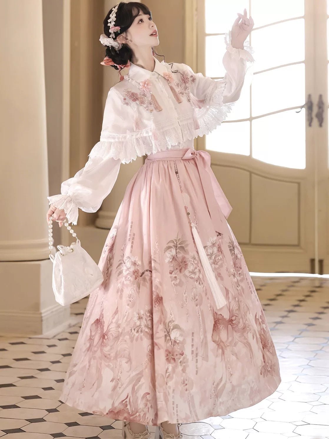 Sakura Rain Improved Hanfu Set | Modern Chinese Top Skirt & Shawl - Image 4