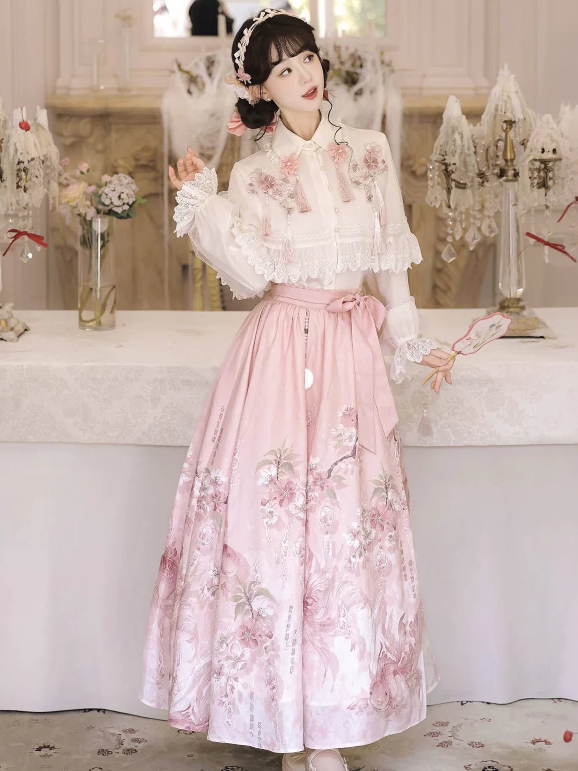 Sakura Rain Improved Hanfu Set | Modern Chinese Top Skirt & Shawl - Image 5