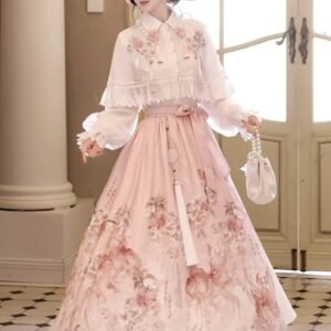 Sakura Rain Improved Hanfu Set | Modern Chinese Top Skirt & Shawl