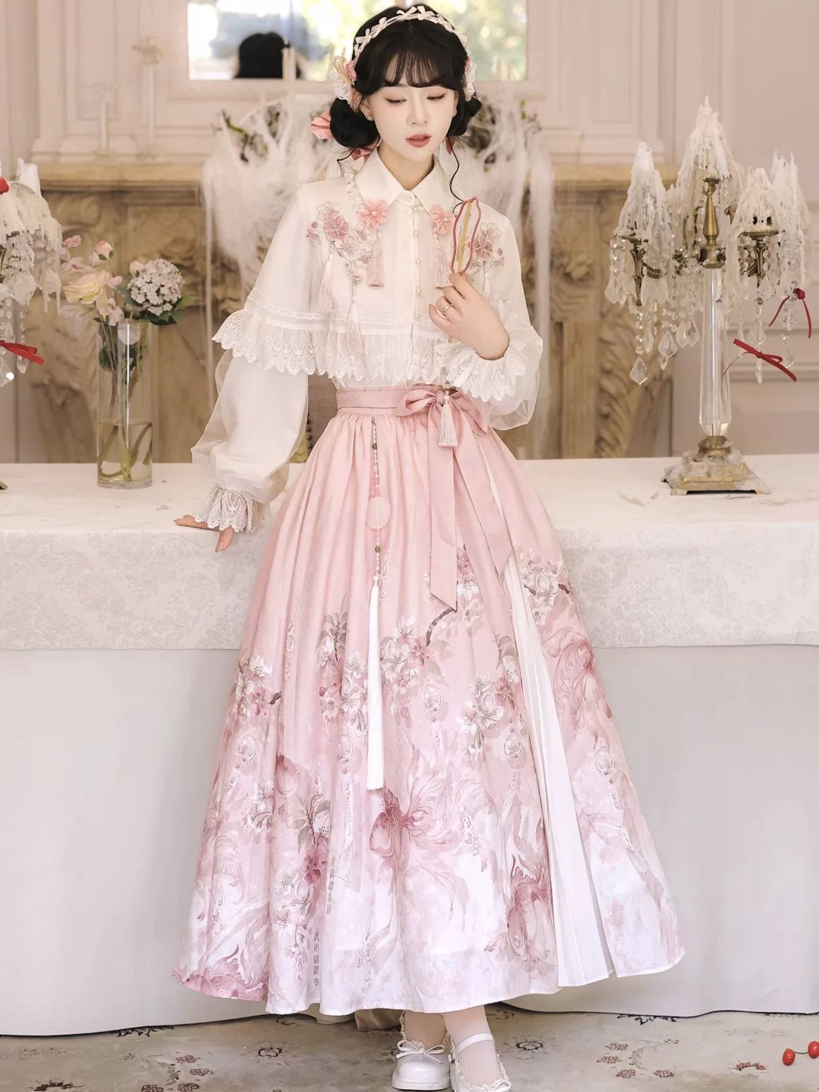Sakura Rain Improved Hanfu Set | Modern Chinese Top Skirt & Shawl - Image 3