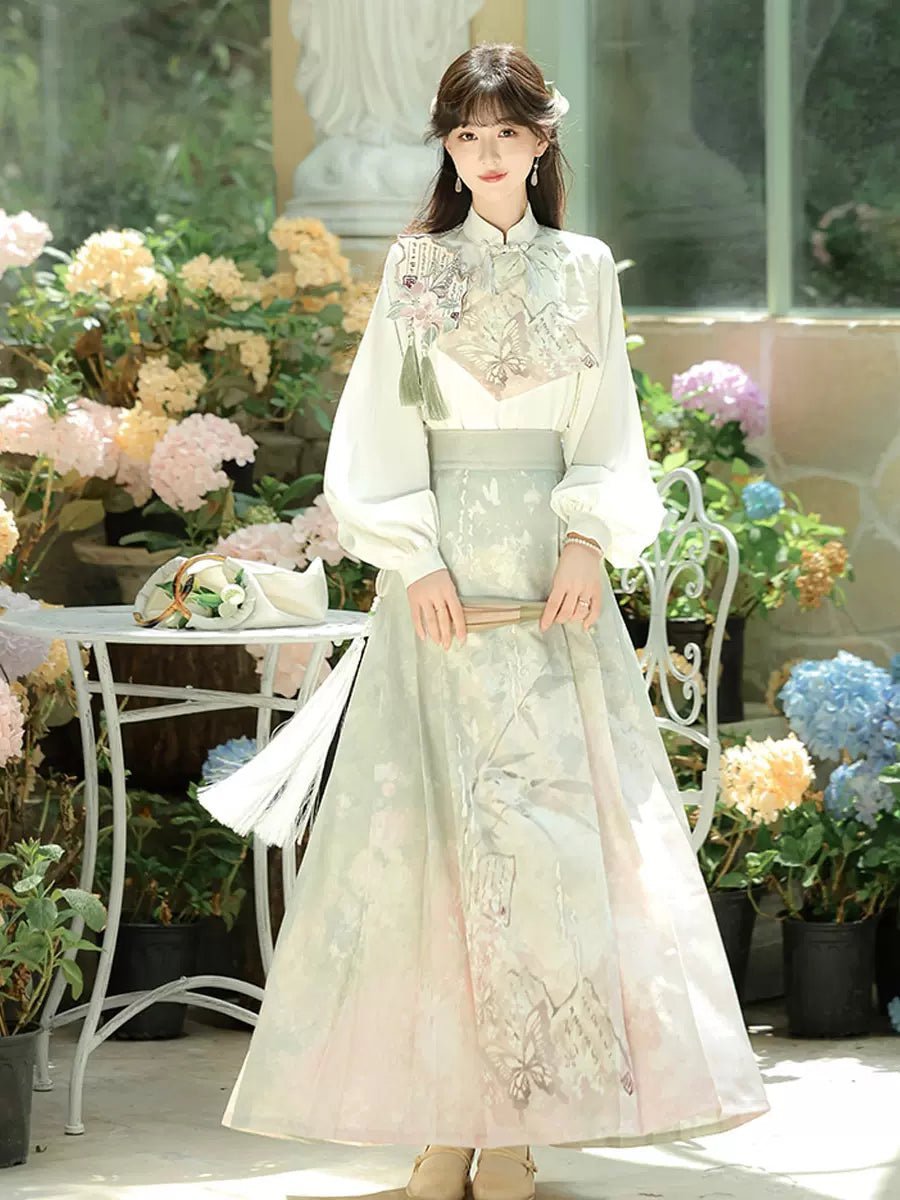 Improved daily Hanfu women's new Chinese style stand-up collar top with horse skirt skirt Han element suit - Image 5
