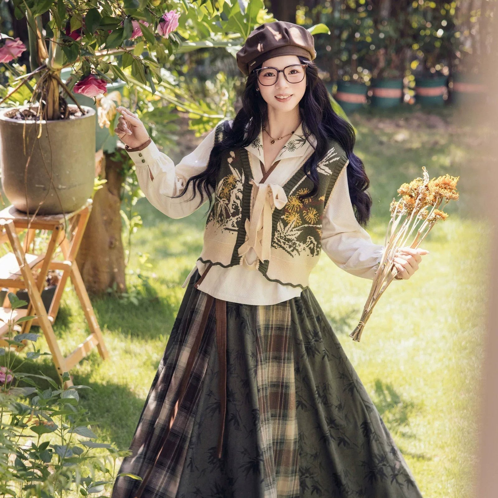 “Winter Trio” – New Chinese Knit Bijia & Skirt Set (Hanfu-Inspired) - Image 15