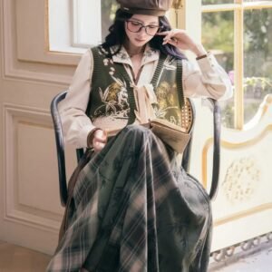 “Winter Trio” – New Chinese Knit Bijia & Skirt Set (Hanfu-Inspired)