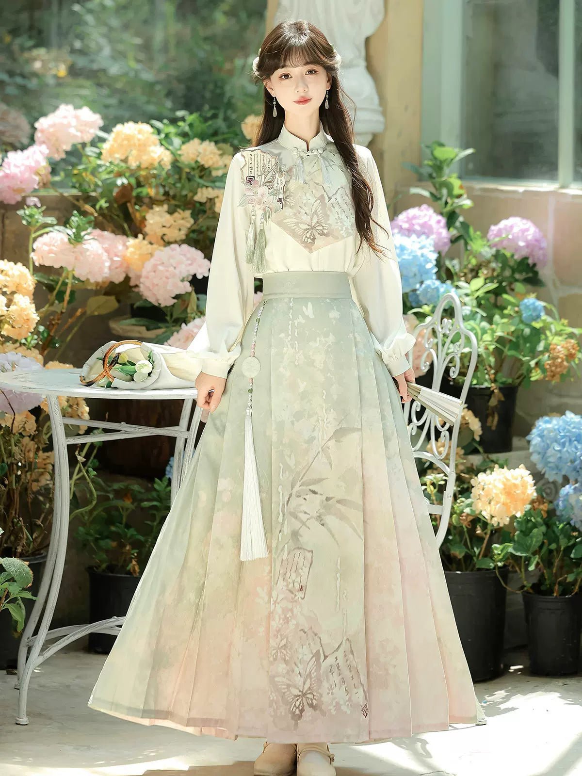 Improved daily Hanfu women's new Chinese style stand-up collar top with horse skirt skirt Han element suit - Image 6