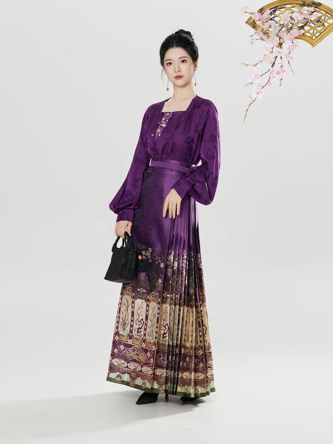 [Wood carving window grilles] Ming Dynasty Purple horse dress Hanfu - 이미지 3