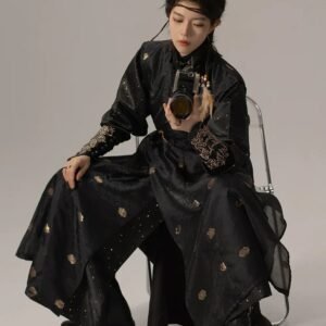 "Wujing ” – Gold-Brocade Round-Collar Robe | Hanfu-Inspired Modern Jacket (Spring/Autumn)